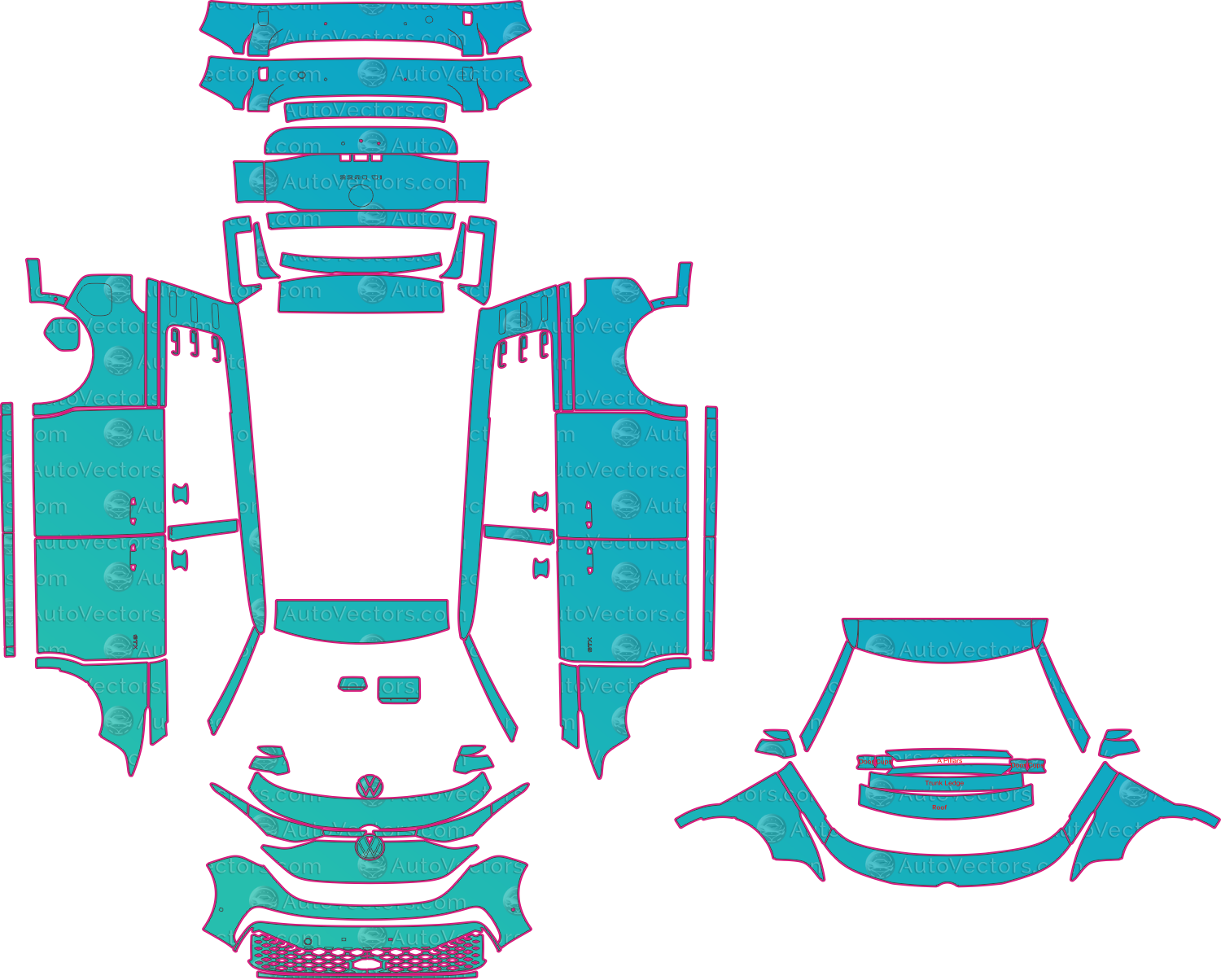 Volkswagen ID. Buzz (From 2023) Van Pre-Cut PPF Pattern Templates – pre-cut PPF pattern templates, digital download vector files (CDR, AI, PDF, DXF, SVG)