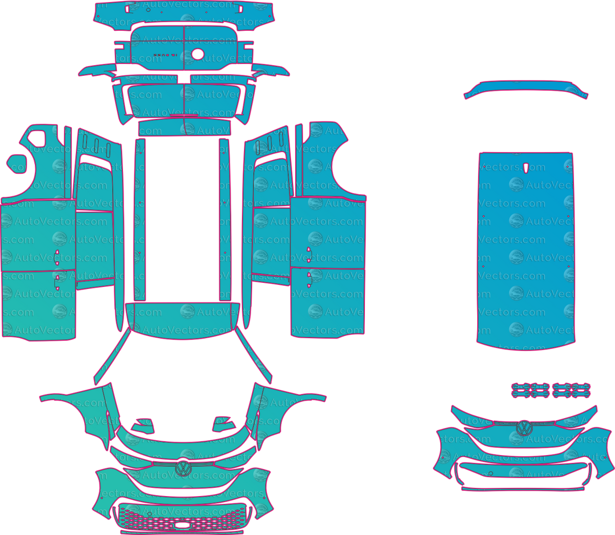 Volkswagen ID. Buzz Cargo V2 (From 2023) Van Pre-Cut PPF Pattern Templates – pre-cut PPF pattern templates, digital download vector files (CDR, AI, PDF, DXF, SVG)