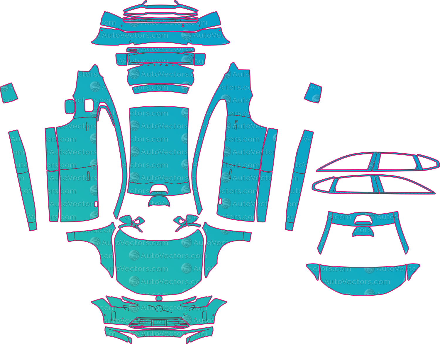 Volvo ES90 V551 (2026-2027) Sedan Pre-Cut PPF Pattern Templates – pre-cut PPF pattern templates, digital download vector files (CDR, AI, PDF, DXF, SVG)
