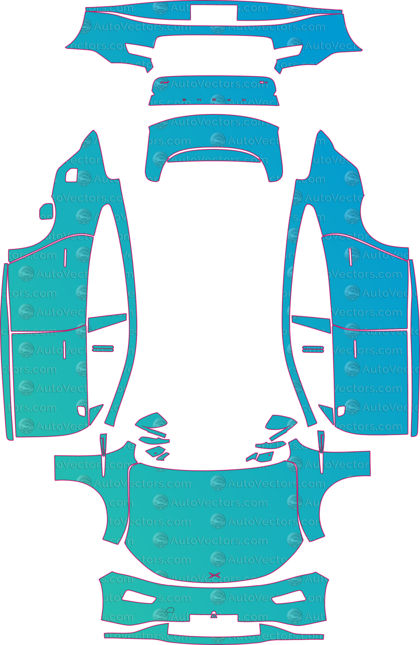 XPeng P7 (From 2020) Sedan – pre-cut PPF pattern templates, instant digital download vector cut files (CDR, AI, PDF, SVG)