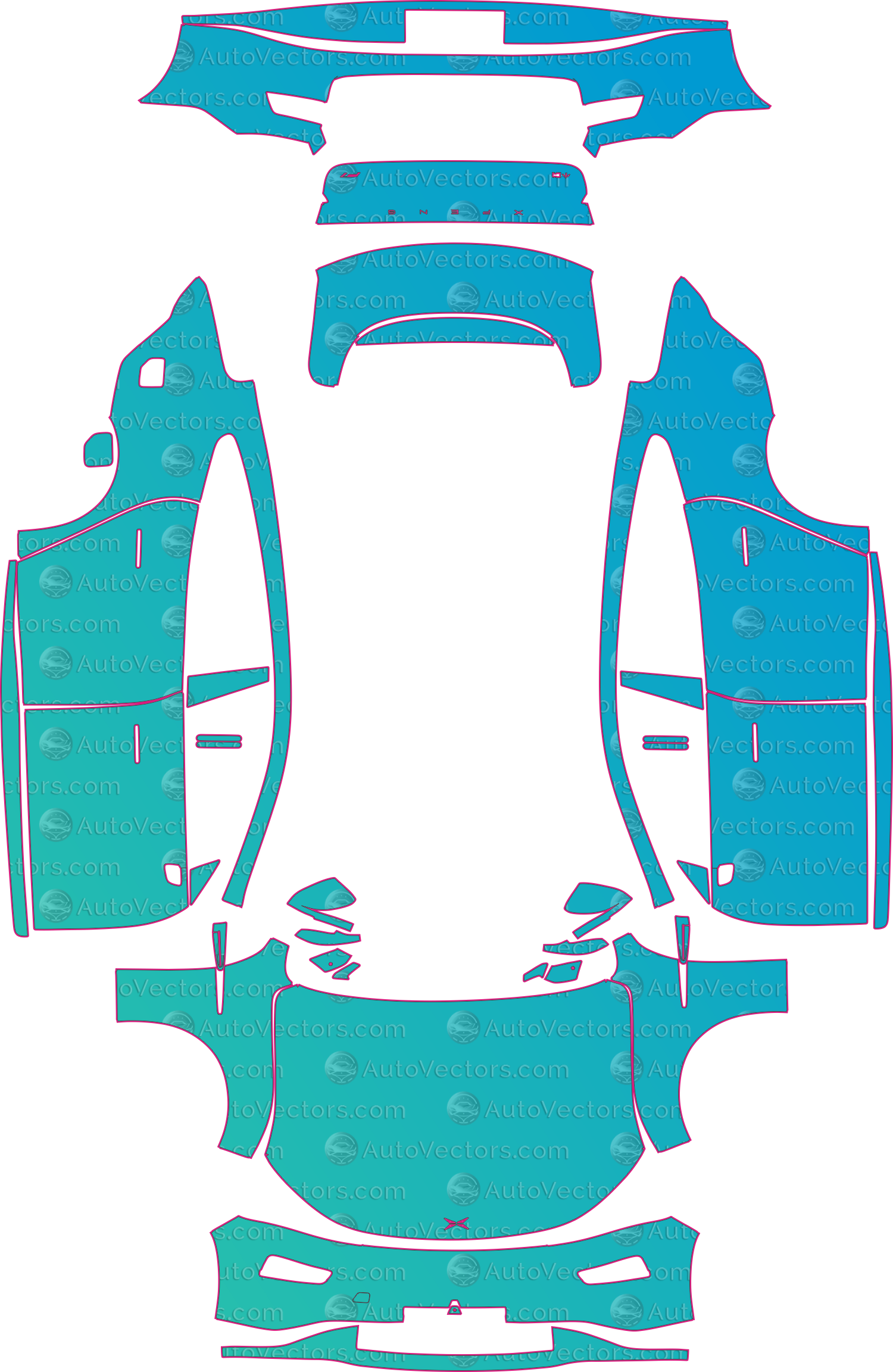 XPeng P7 (From 2020) Sedan – pre-cut PPF pattern templates, instant digital download vector cut files (CDR, AI, PDF, SVG)