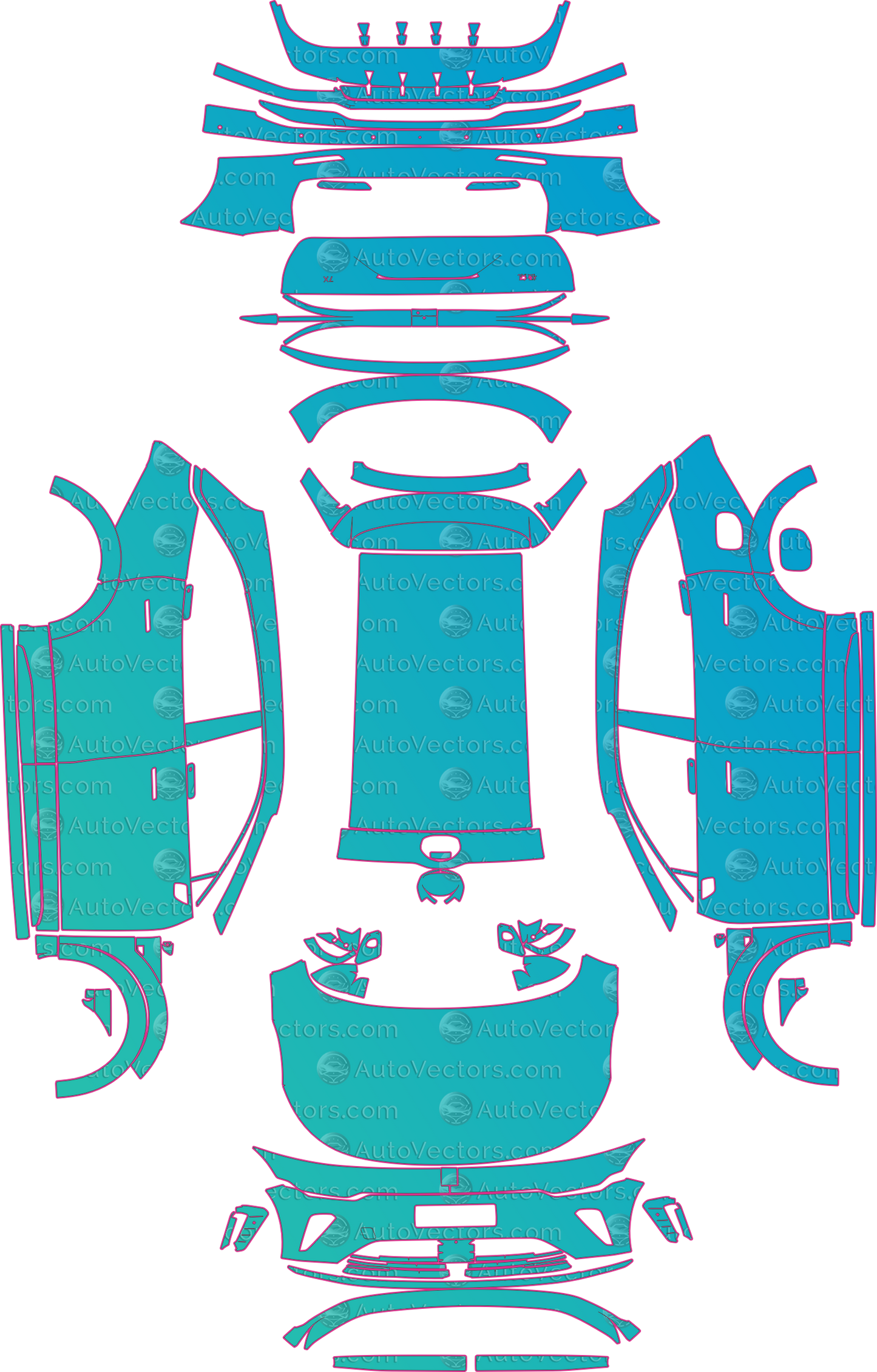 Zeekr 7X Base (From 2025) SUV – pre-cut PPF pattern templates, instant digital download vector cut files (CDR, AI, PDF, SVG)